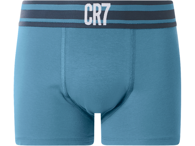 Boxer da uomo turchesi con scritta «CR7» sull'elastico in vita.