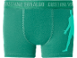 Boxer verdi da uomo con scritta sull'elastico e silhouette di atleta sul lato.