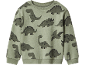 Felpa per bambini verde oliva con motivo dinosauri.