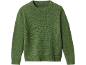Maglione a maglia verde con scollo rotondo e polsini a costine.