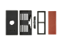 Set per affilare coltelli con custodia nera, pietra affilatrice e accessori.
