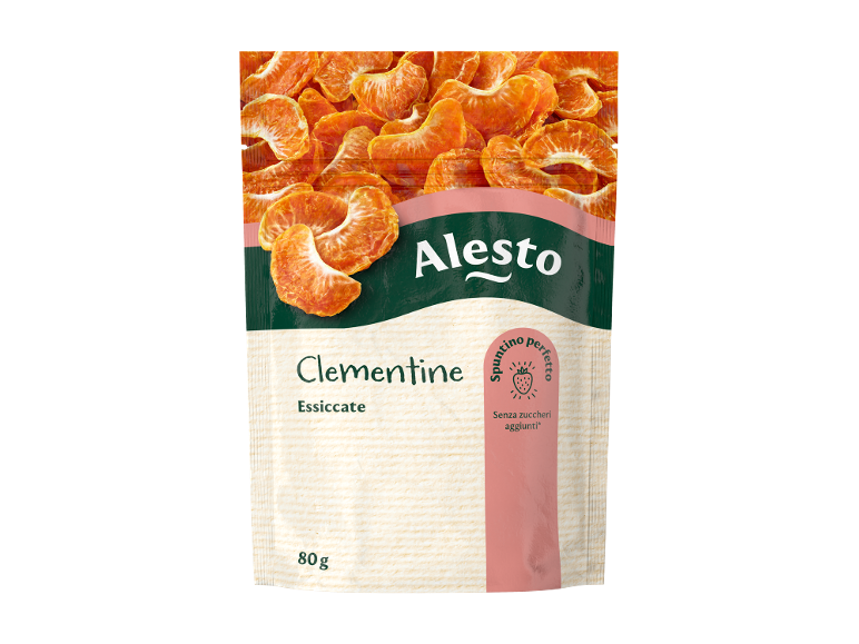 Busta di clementine essiccate, senza zuccheri aggiunti, 80g.
