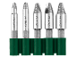 Set di 5 estrattori per viti danneggiate da #0 a #4 in un supporto verde.