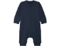 Tutina neonato blu navy con bottoni sul davanti.