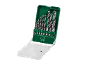 Set di punte per legno in custodia verde con coperchio trasparente, misure da 3 a 12 mm.