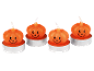 Quattro lumini a forma di zucca di Halloween con faccine sorridenti.