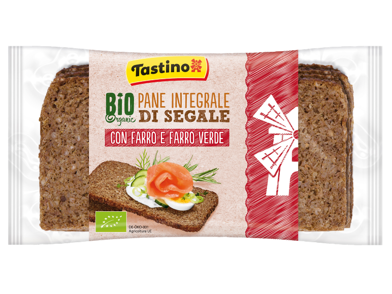 Confezione di pane integrale di segale biologico con farro e farro verde.