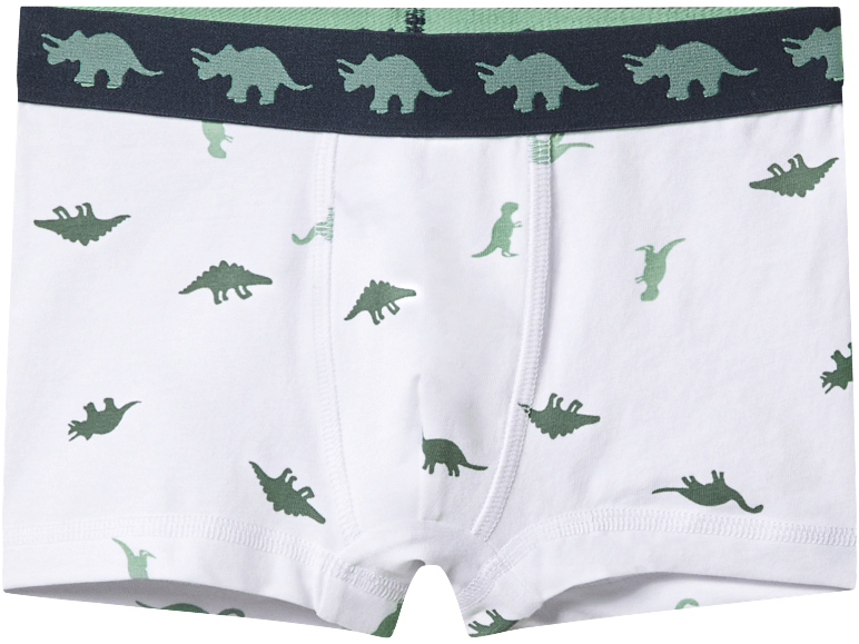 Boxer bianchi da bambino con stampa di dinosauri verdi e vita elasticizzata.