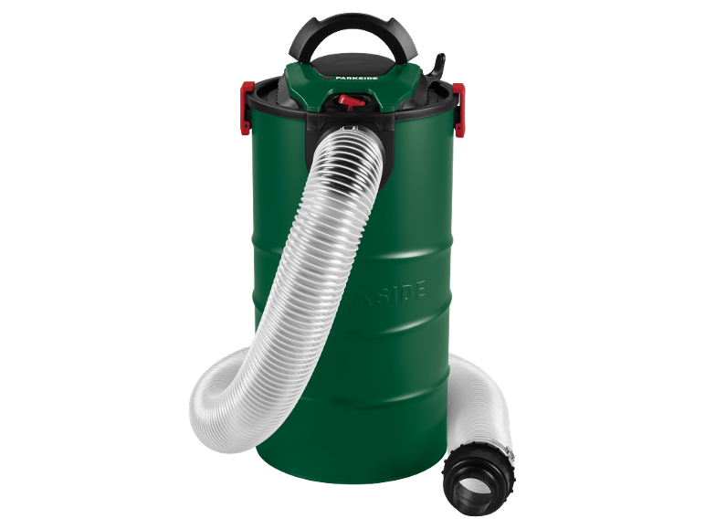 Aspirapolvere industriale verde con tubo lungo e flessibile e manico nero.