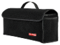 Borsa organizer nera per bagagliaio auto con logo rosso.