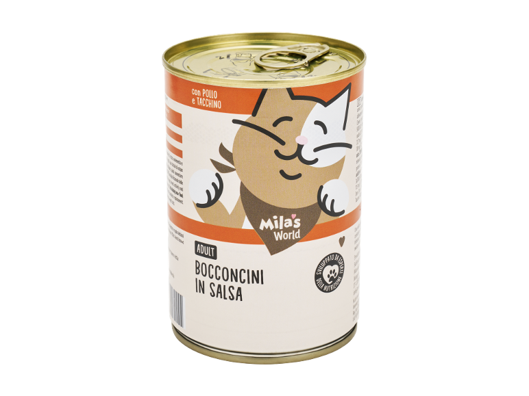 Lattina di cibo per gatti con pollo e tacchino in salsa, per gatti adulti.
