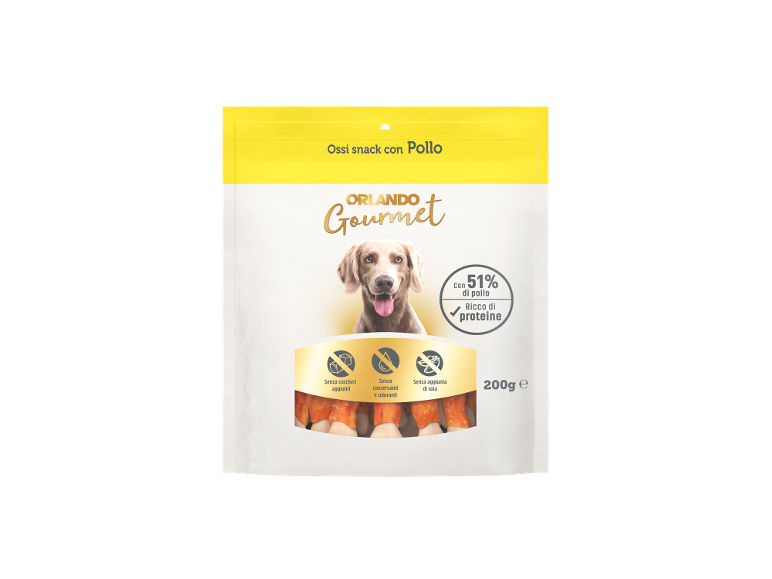Snack per cani con pollo, 51% pollo, ricchi di proteine, senza zuccheri aggiunti, conservanti, coloranti o soia, 200g.