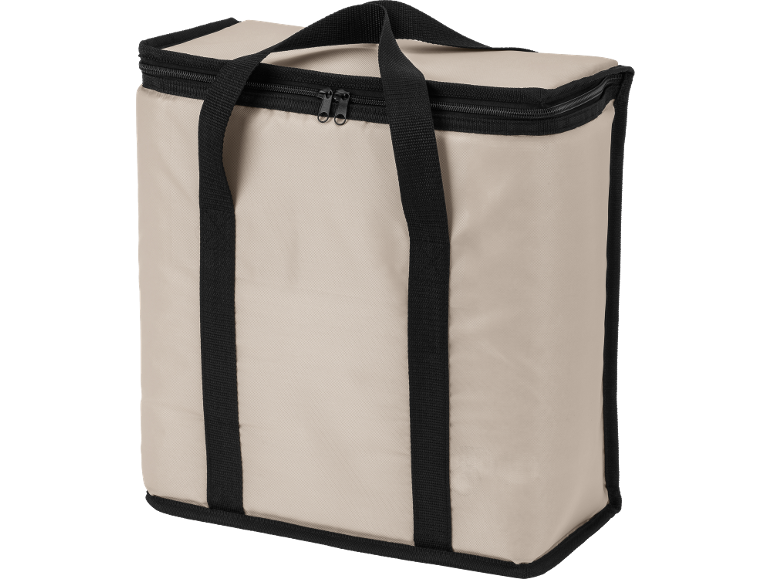 Borsa termica beige con manici e cerniera neri