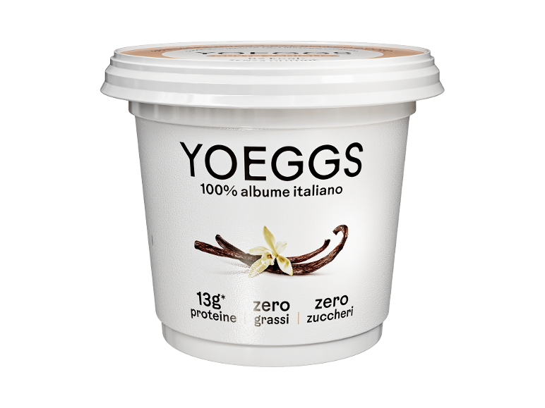 Vasetto di yogurt bianco con baccelli di vaniglia, 13g di proteine, zero grassi e zuccheri.