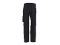 Pantaloni da lavoro blu scuro con tasche laterali e dettagli arancioni, vista posteriore.
