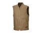 Gilet da uomo marrone con cerniera, colletto alto e due tasche.