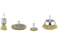 Set di spazzole metalliche in ottone per trapano, di varie forme e dimensioni.