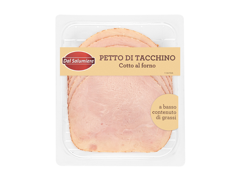 Confezione di petto di tacchino cotto al forno, a basso contenuto di grassi.