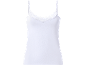 Canotta bianca da donna con spalline sottili e pizzo sullo scollo.