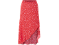 Gonna rossa con stampa floreale bianca e balze.