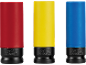 Tre bussole a impatto colorate (rosso, giallo, blu) con misure 21, 19 e 17.