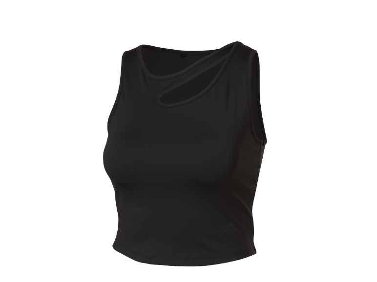 Top nero da donna senza maniche con dettaglio cut-out sulla scollatura.