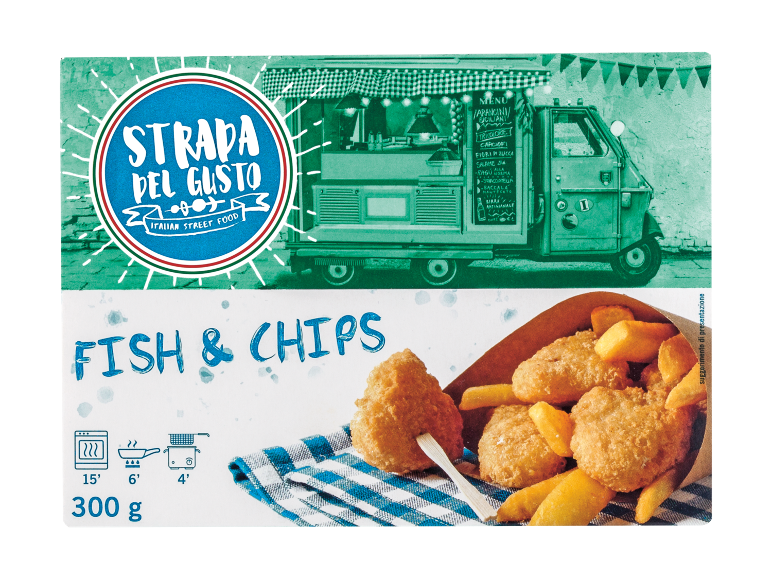Fish & Chips con un food truck in stile italiano, 300 g.