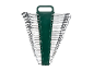 Set di chiavi combinate di varie dimensioni in un supporto verde.