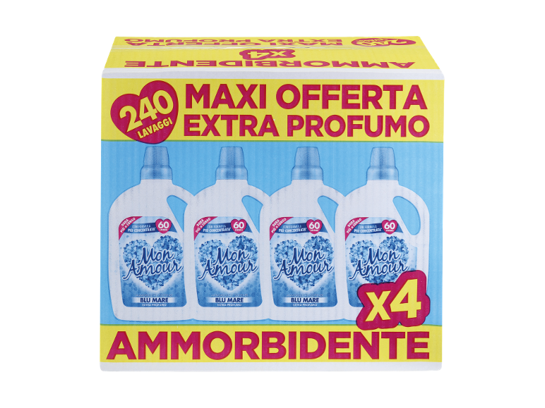 Confezione da 4 ammorbidenti profumati, 240 lavaggi totali.