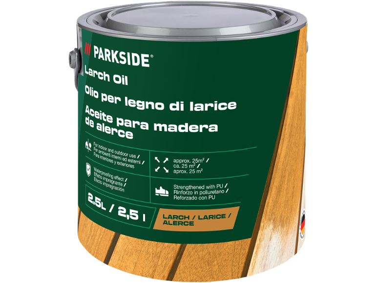 Olio di larice per legno interno ed esterno, 2,5L, copre circa 25m², rinforzato con PU.