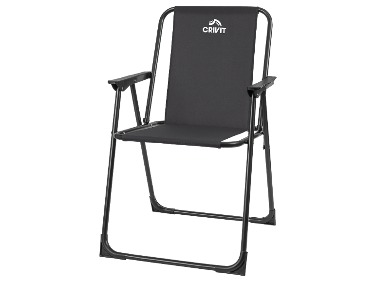 Sedia da campeggio pieghevole nera con braccioli
