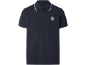 Polo da uomo blu navy con strisce bianche su colletto e maniche, con logo ricamato.