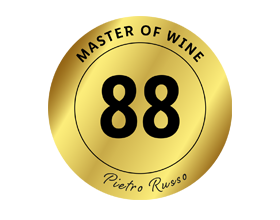 Sigillo dorato con il numero 88, Master of Wine e la firma di Pietro Russo