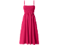 Vestito fucsia con spalline, corpetto arricciato e gonna svasata.