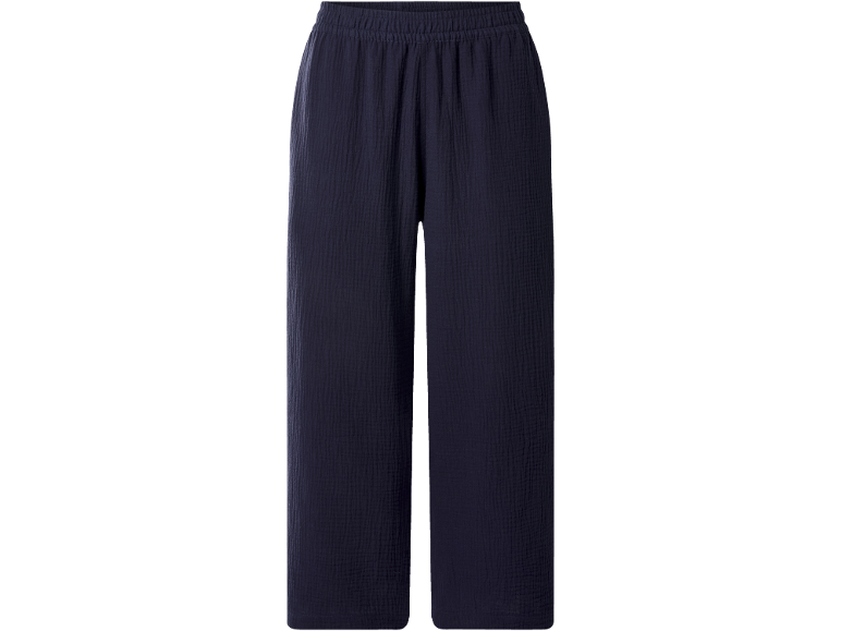 Pantaloni larghi da donna blu scuro con elastico in vita.
