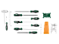 Set per affilatura e manutenzione motosega con lime, chiave e strumenti di misurazione.