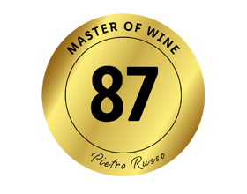 Sigillo dorato con punteggio 87 assegnato dal Master of Wine Pietro Russo.