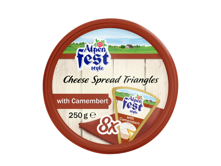 Formaggio spalmabile a triangoli con Camembert, 250 g, 8 pezzi.
