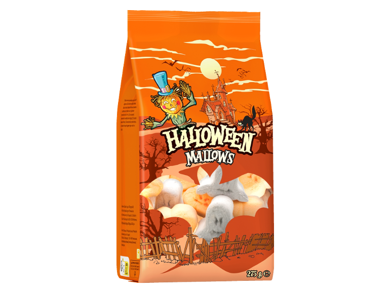 Sacchetto di dolcetti di Halloween con marshmallow a forma di zucca e fantasma, 275g.
