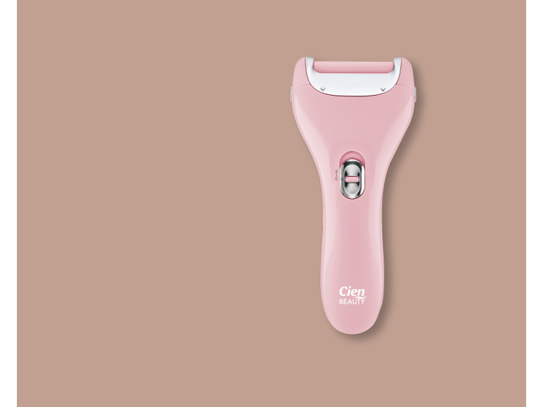 Rimuovi calli elettrico rosa su sfondo beige.