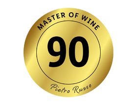 Sigillo dorato con un punteggio di 90 punti assegnato da Master of Wine Pietro Russo.