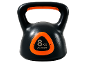 Kettlebell nero e arancione da 8 kg.