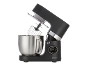 Robot da cucina nero con ciotola in acciaio inossidabile e display digitale.