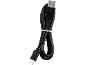 Cavo USB-A a USB-C nero con fascetta bianca.
