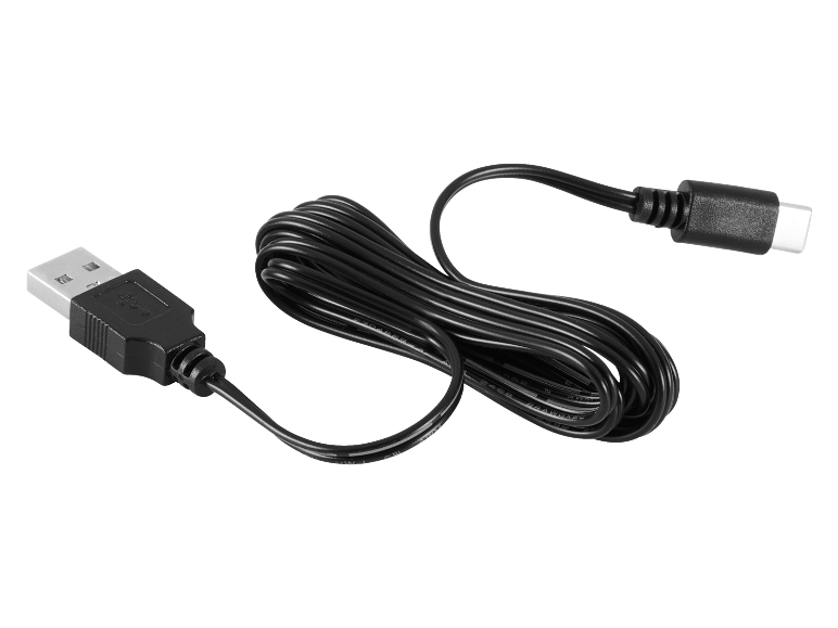 Cavo USB nero con connettori USB-A e USB-C.