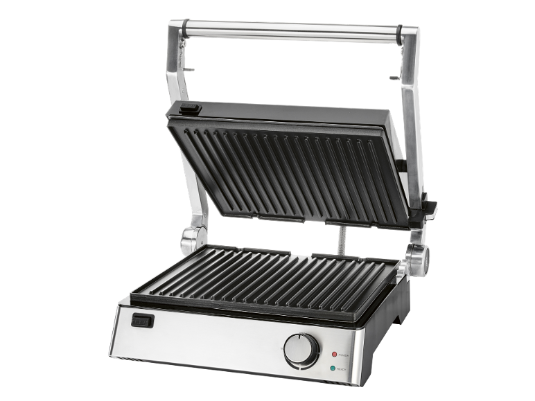 Grill a contatto aperto in acciaio inossidabile con piastre a coste e controllo della temperatura