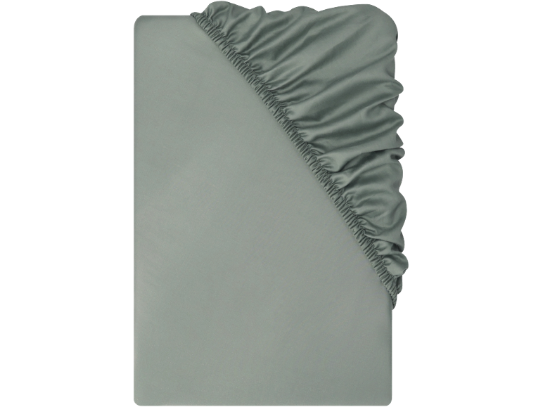 Lenzuolo con angoli grigio chiaro con elastico nell'angolo.