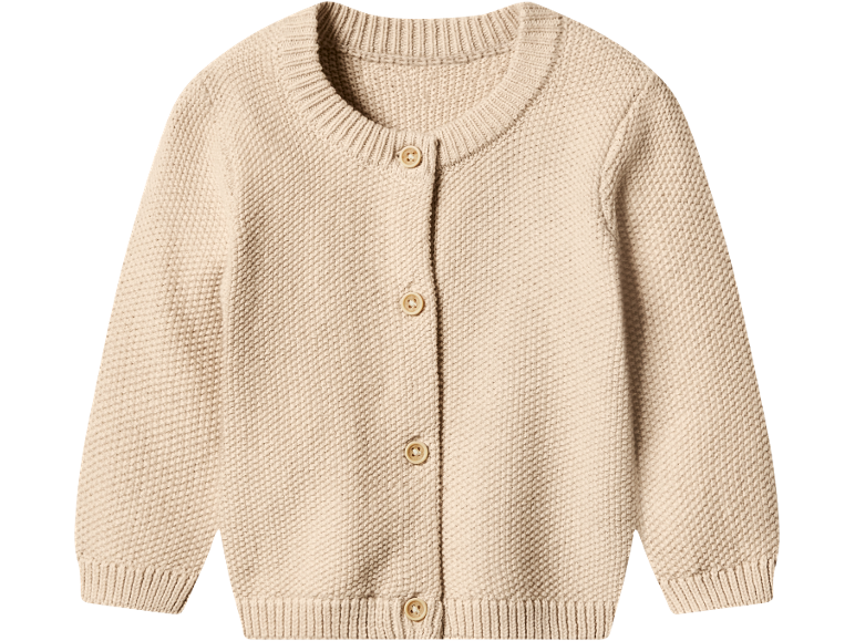 Cardigan in maglia beige con bottoni in legno per neonati