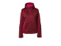 Giacca softshell bordeaux da donna con dettagli rosa e cappuccio.