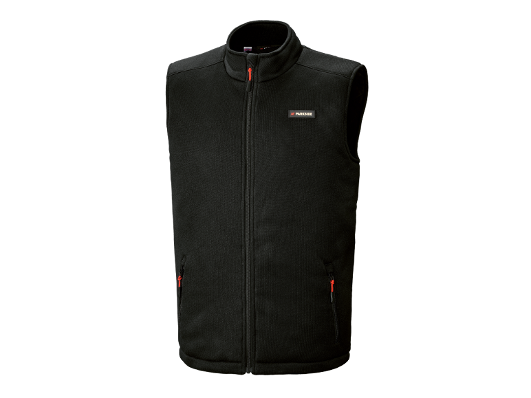 Gilet in pile nero da uomo con cerniera e dettagli arancioni